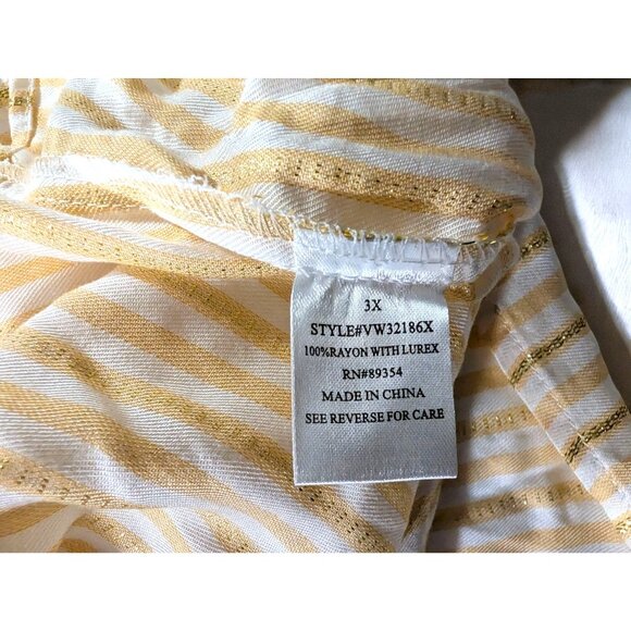 Adrienne Vittadini Shirt Plus Size XXX 3X Short Sleeve Metallic Gold Striped Top - Picture 5 of 10